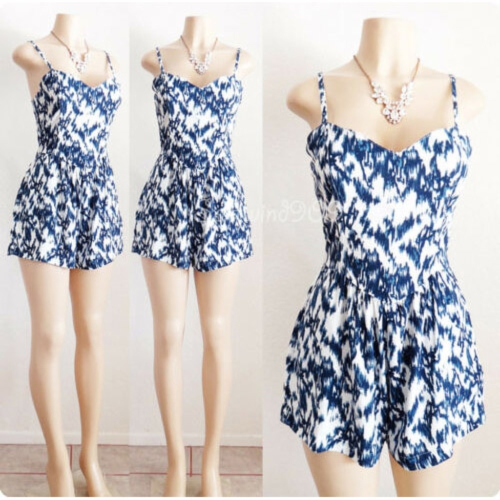 Last☝️ Blue Sweetheart Bohemian Print Cute Romper - Picture 2 of 8